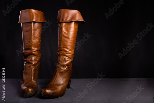 Close up of beautiful, stylish leather boots.