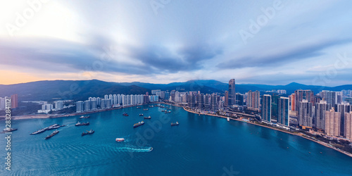 Panorama aerial view of Hong Kong landscape in Tsuen Wan District