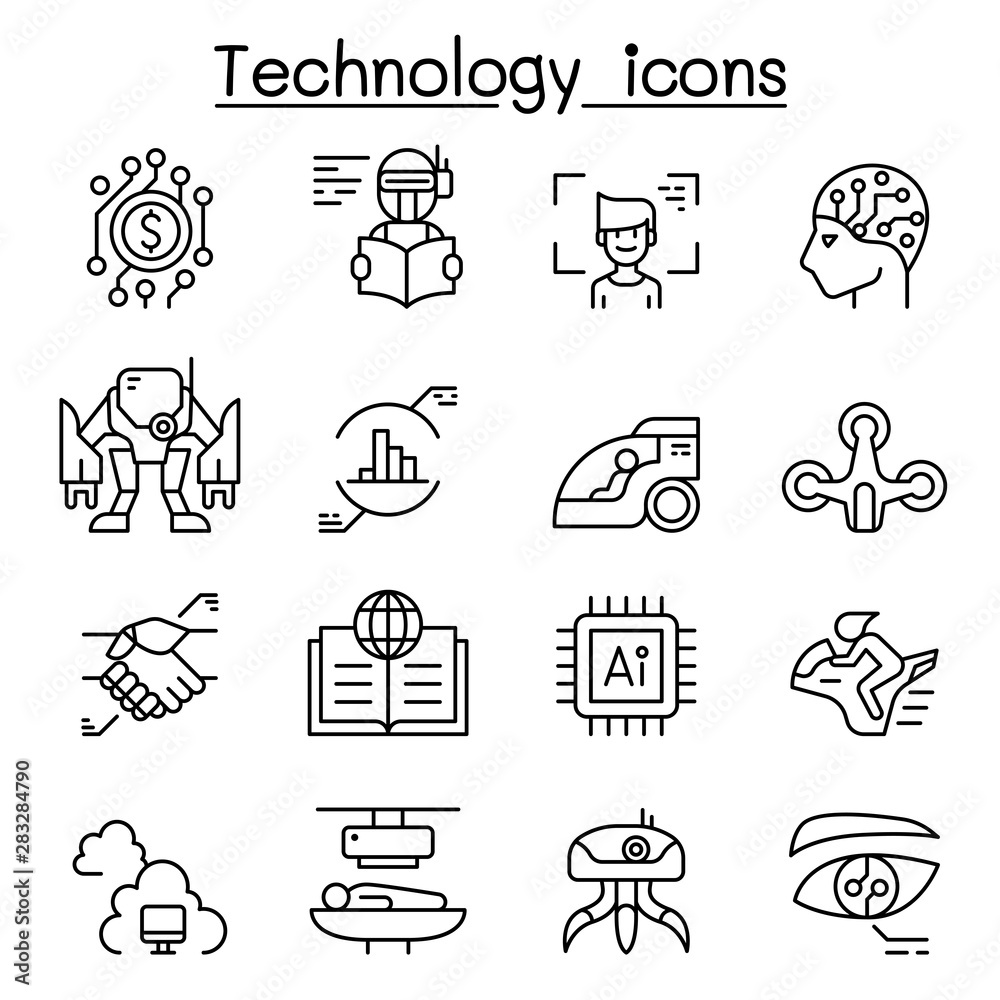 Fototapeta premium Technology icon set in thin line style