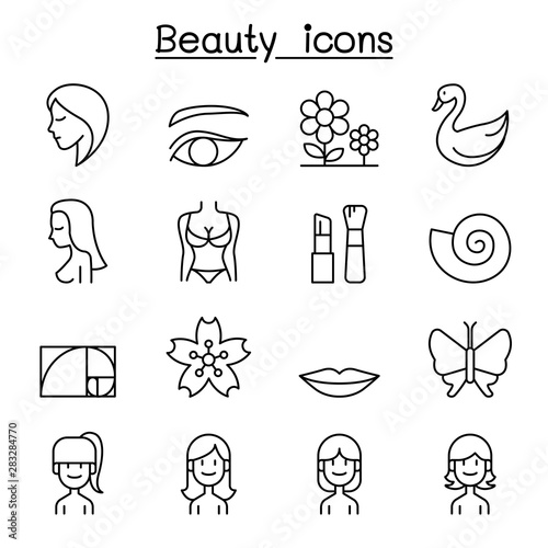 Beauty icon set in thin line style