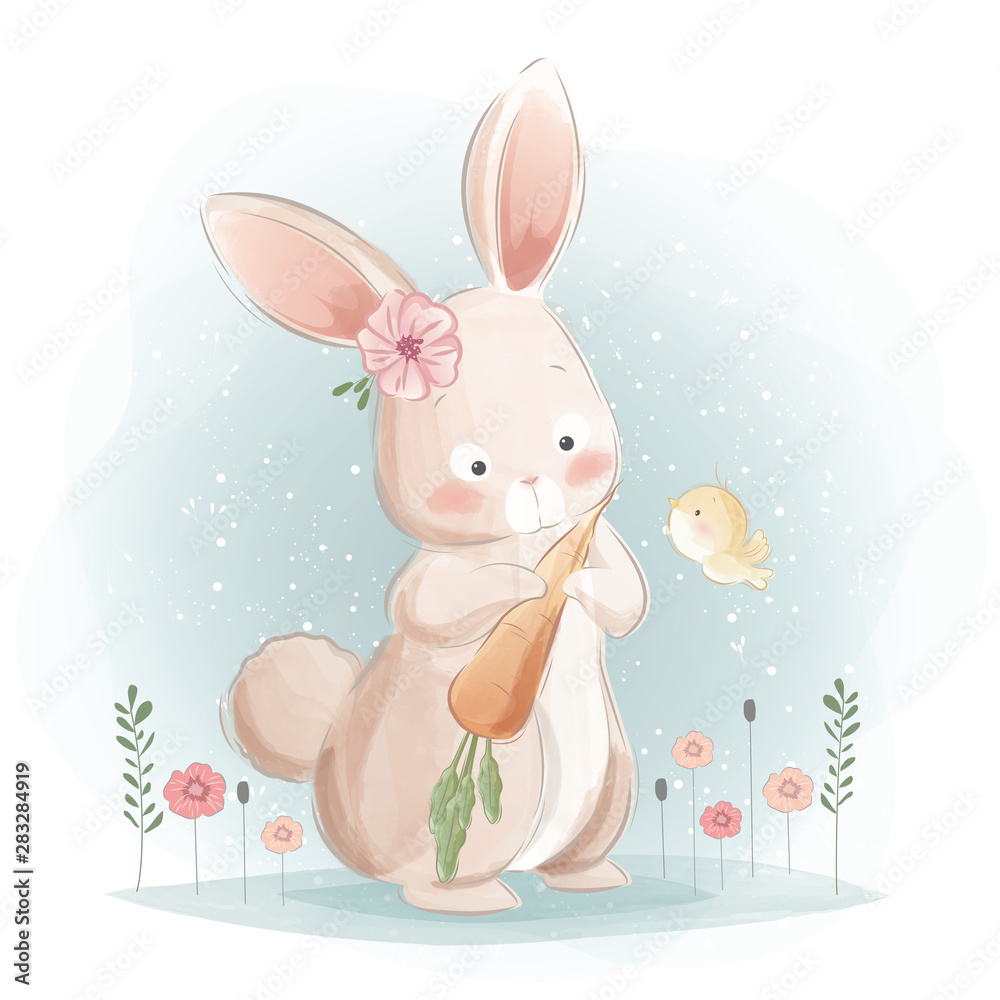 Cute Rabbit Holding a Carrot