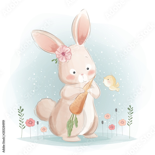 Cute Rabbit Holding a Carrot