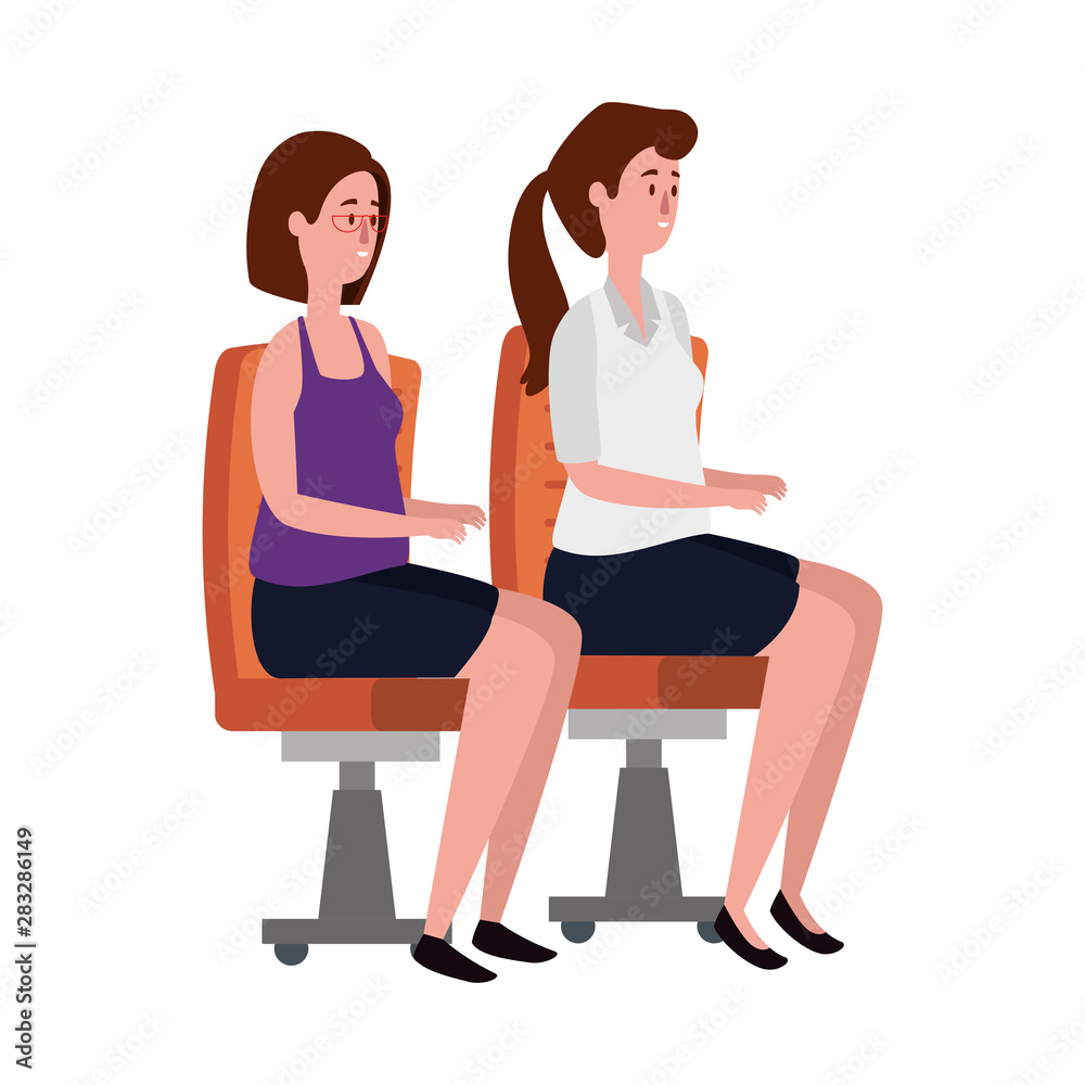 Obraz premium elegant businesswomen workers seated in office chairs
