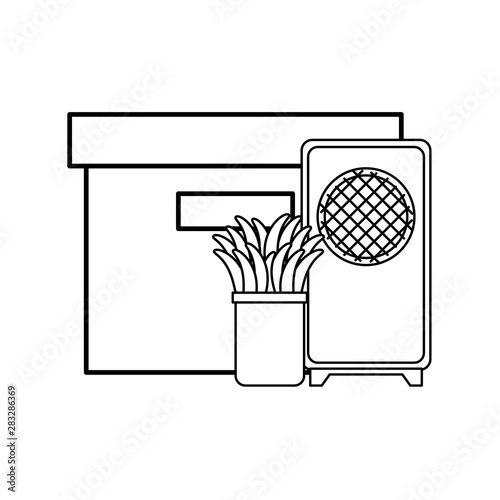 speaker sound with houseplant and box carton