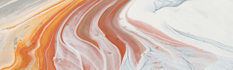 photography of abstract marbleized effect background. brown, orange, gold, gray and white creative colors. Beautiful paint. banner