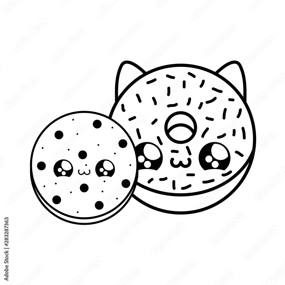Fototapeta premium delicious fresh cookie with sweet donut kawaii style