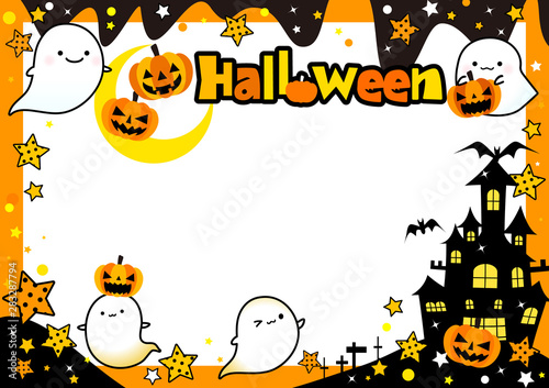 ハロウィン・halloween・可愛いおばけたちの楽しいハロウィンパーティフレーム飾り枠