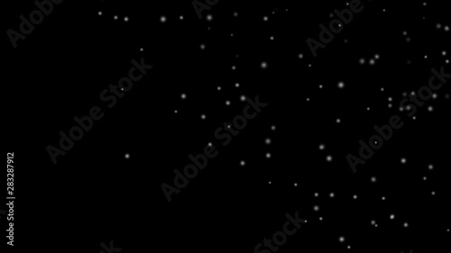 Snow white is falling through the black background in winter. Suitable for computer graphics effects in movie scenes., 4K video 