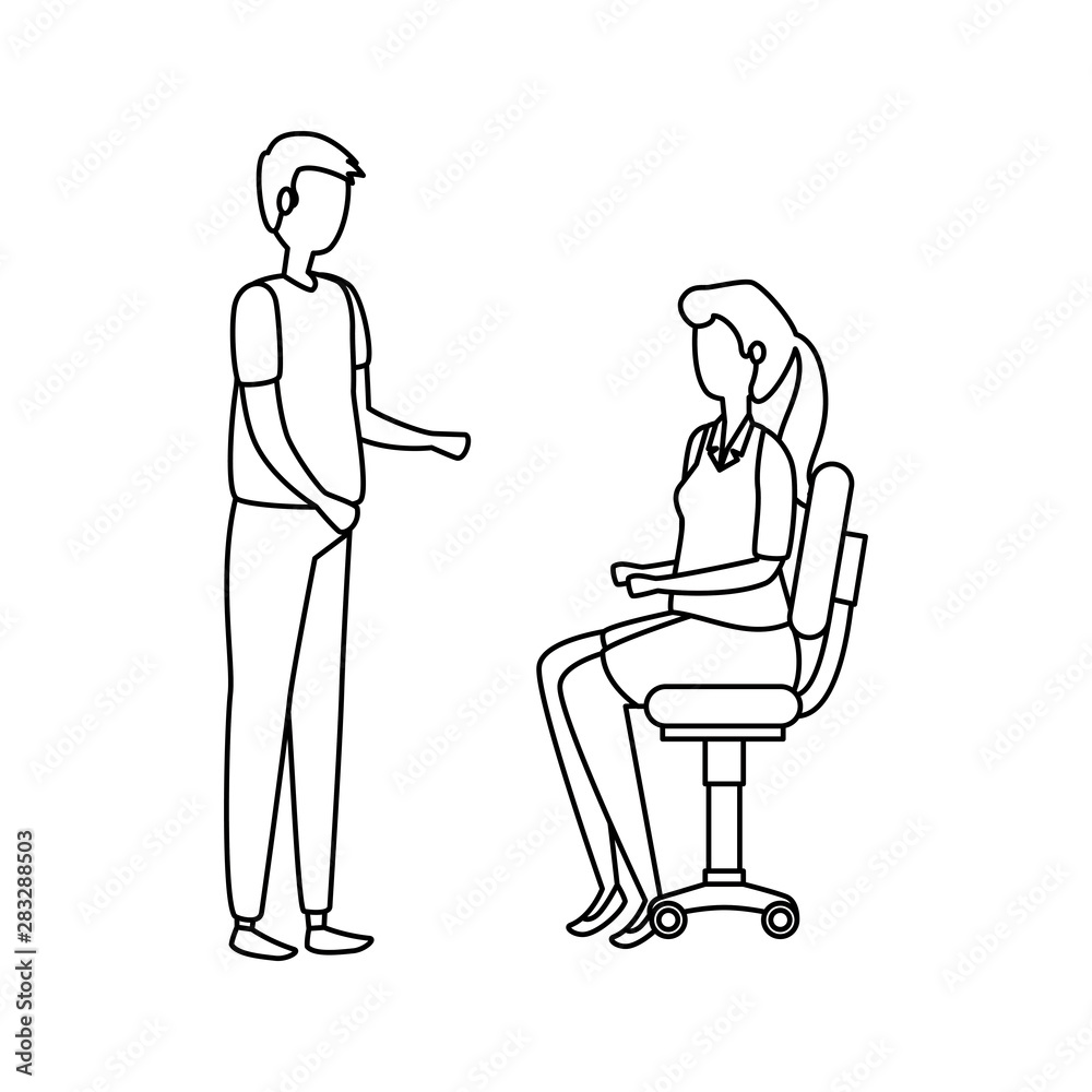 elegant business couple workers seated in office chairs elegant business couple workers seated in office chairs