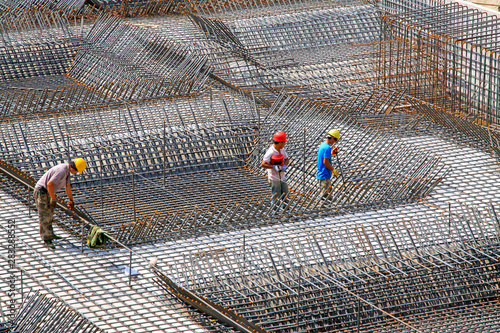 Fotobehang Reinforced concrete casting framework in a construction site
