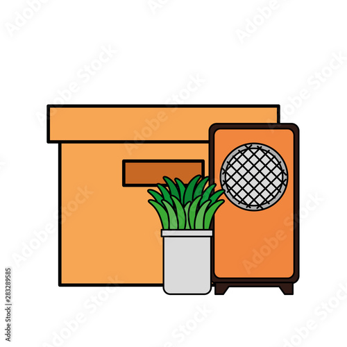 speaker sound with houseplant and box carton