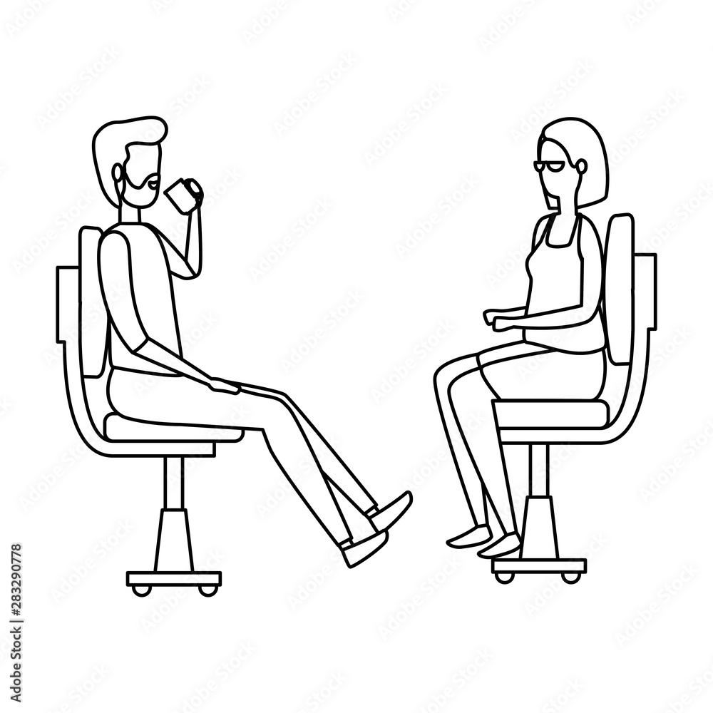 elegant business couple workers seated in office chairs