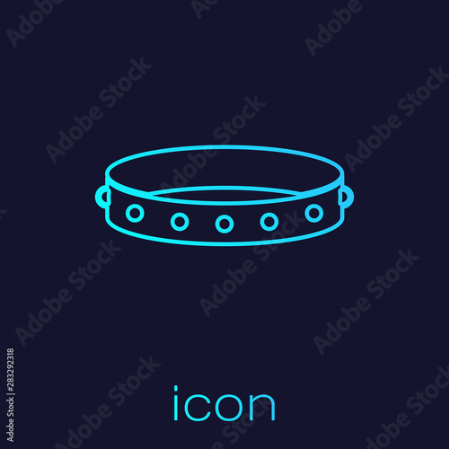 Turquoise line Leather fetish collar with metal spikes on surface icon isolated on blue background. Fetish accessory. Sex toy for men and woman. Vector Illustration
