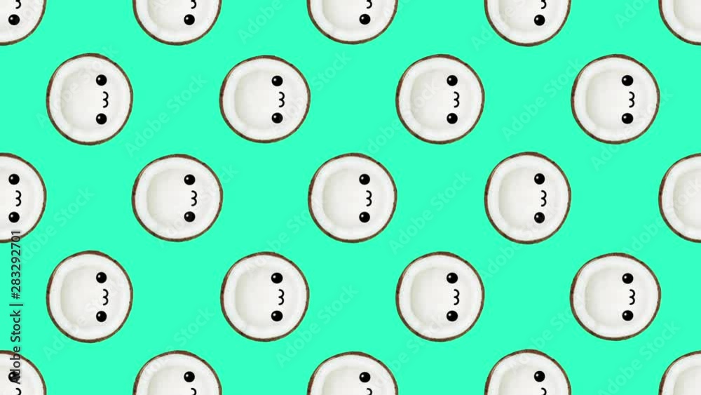 Animation pattern art. Funny coconut character kawaii Animation pattern art. Funny coconut character kawaii