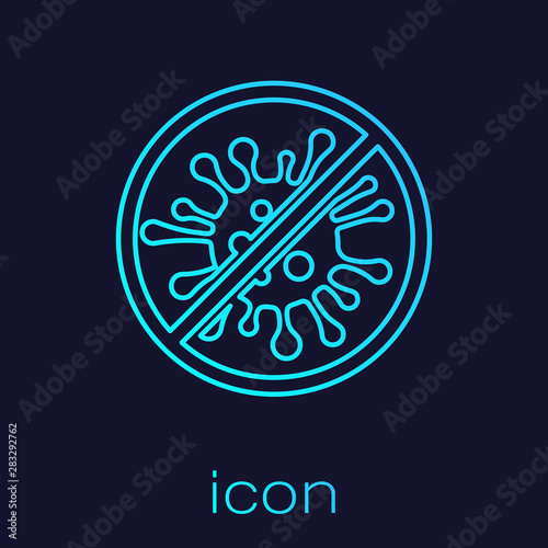 Turquoise line Stop virus, bacteria, germs and microbe icon isolated on blue background. Antibacterial and antiviral defence, protection infection. Vector Illustration