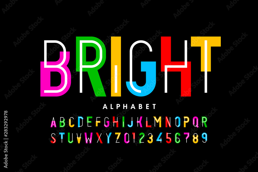 Naklejka Jasny, kolorowy styl czcionki, kreatywny alfabet, litery i cyfry