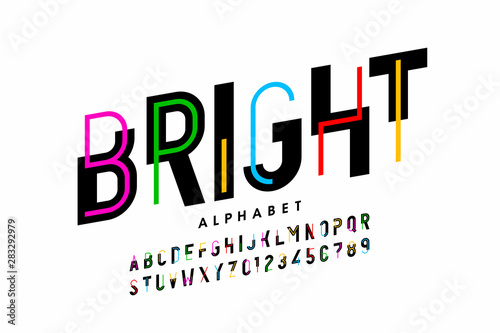 Bright, colorful style font design, creative alphabet, letters and numbers
