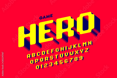 Retro computer game style font design, alphabet letters and numbers