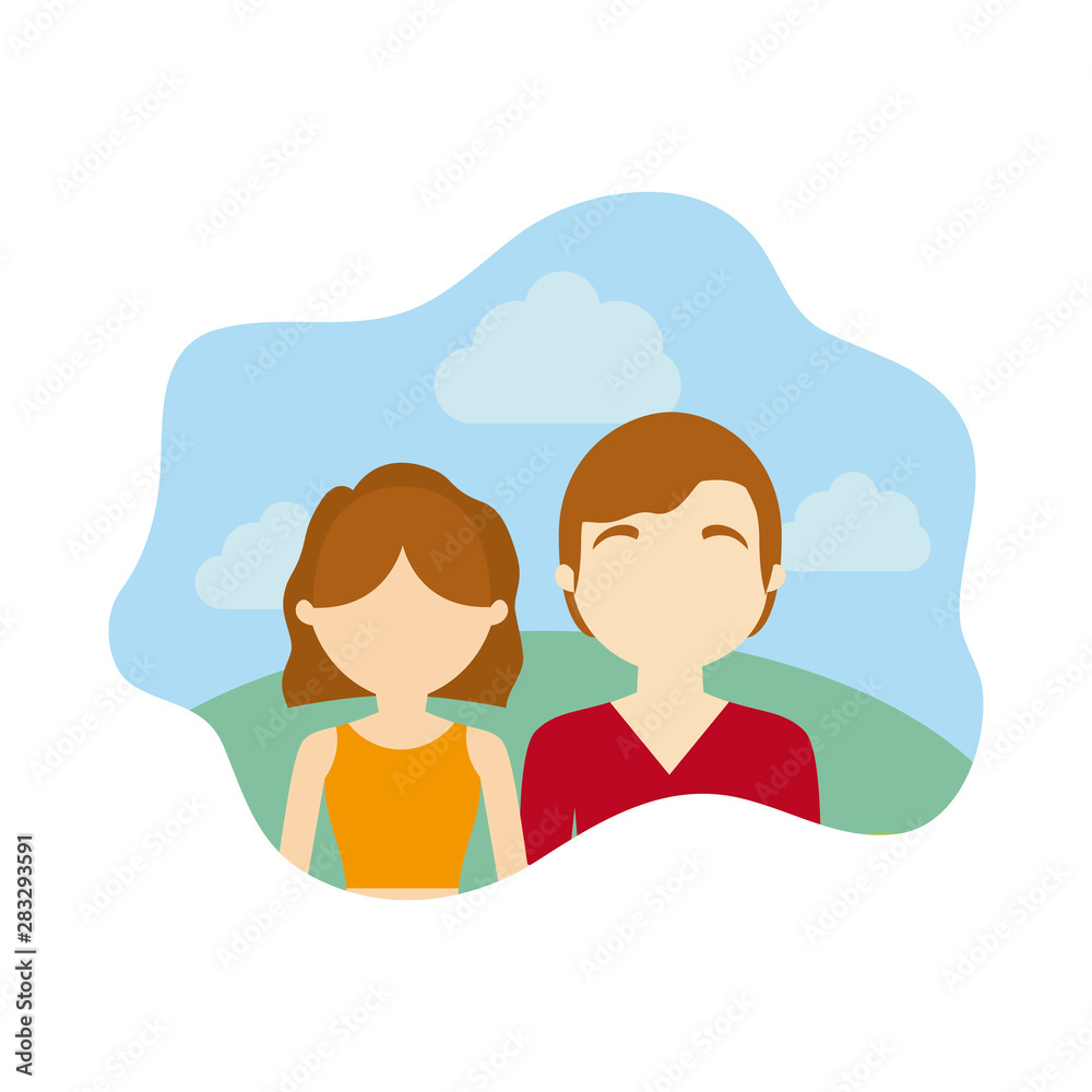 young couple in landscape in frame