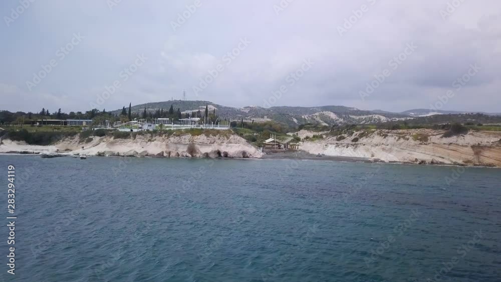 beautiful aerial view of Governors beach in Cyprus from sea side