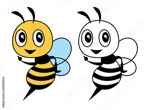 Cartoon cute bee colouring tutorial for children. Colouring book for kid and children - Vector