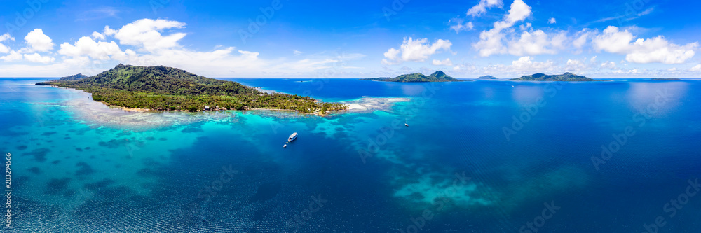 Tropical Island Panorama from the Air in Micronesia - obrazy, fototapety, plakaty 