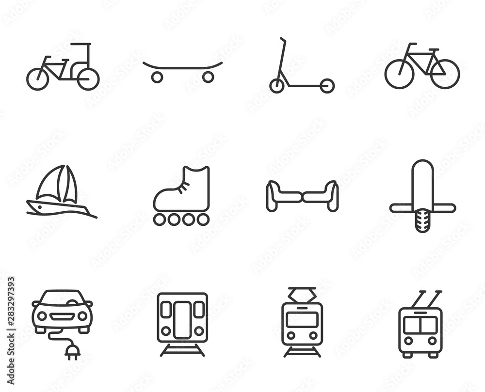 eco transport outline vector icons set isolated on white background ...