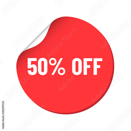 round red discount sticker. bent label isolated on white background. discount 50 percent off. illustration for promo advertising discounts