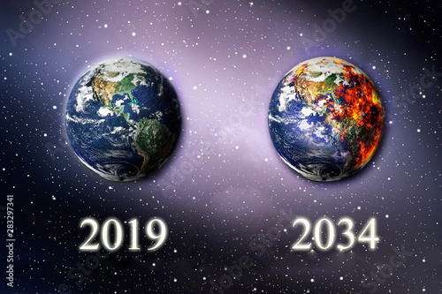 Fototapeta Naklejka Na Ścianę i Meble -  View of looking burns planet earth on space galaxy and star background , Global warming concept , Elements of this image furnished by NASA.