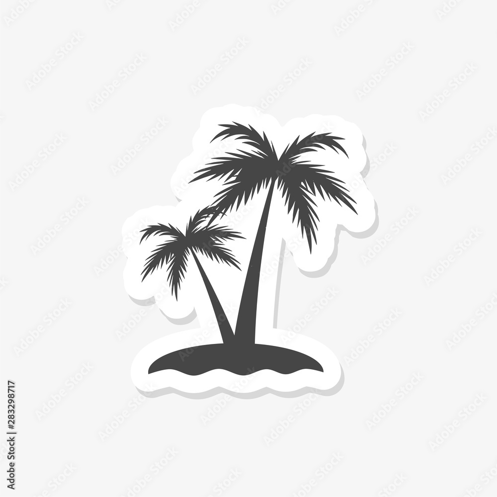 Two palm-tree on the tropical island on white background