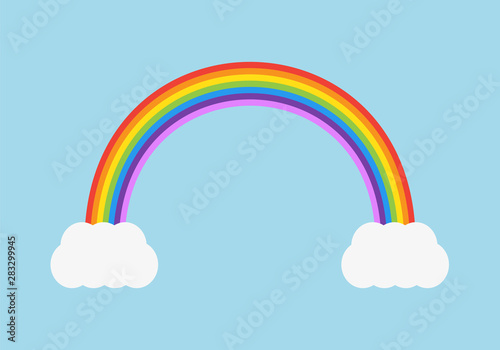 Arcoiris de colores saliendo de dos nubes.