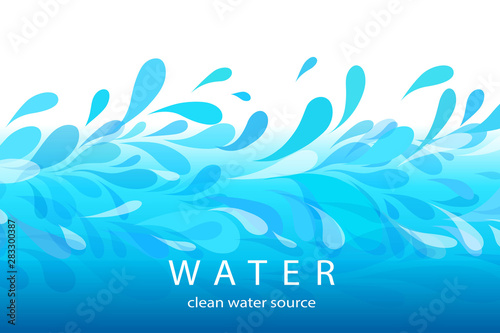 Blue waves and drops on a light background. 