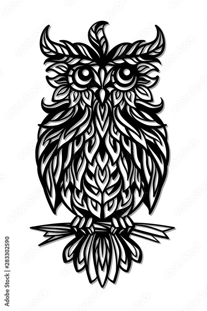 Decorative owl silhouette on a white background Decorative owl silhouette on a white background