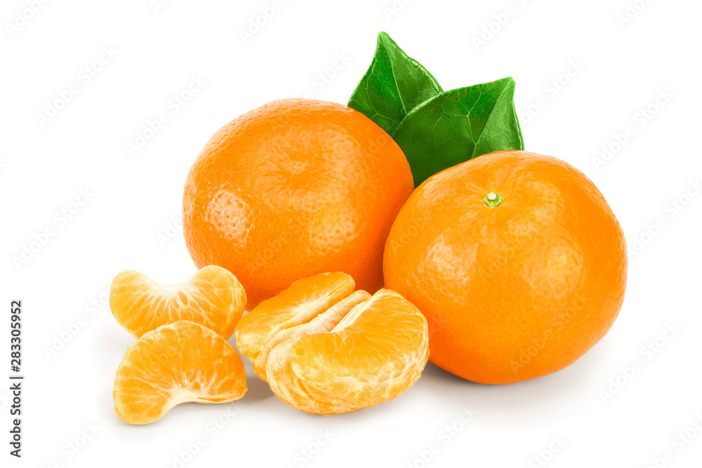 tangerine or mandarin fruit with leaves isolated on white background tangerine or mandarin fruit with leaves isolated on white background