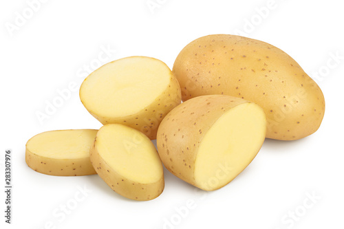 Young potato isolated on white background. Harvest new