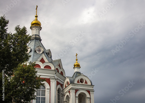 Domes of Kazan Church before heavy rain