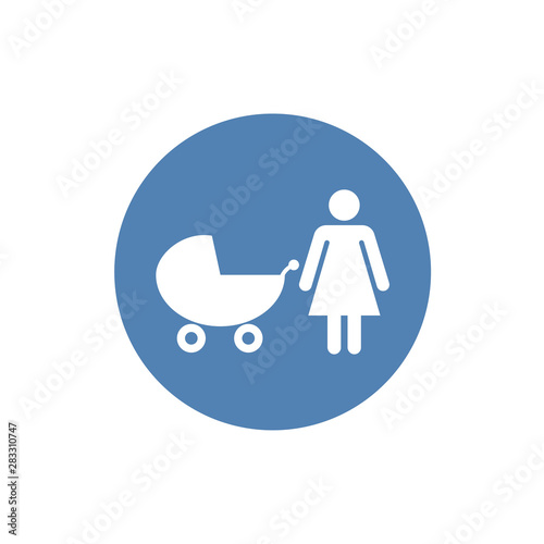 mother with stroller icon in a simple style icon. Can be used as web element, family design icon on white background