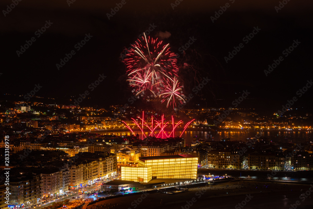 Fireworks during the festival of Semana Grande in Donostia-San Sebastian, Basque Country in Spain