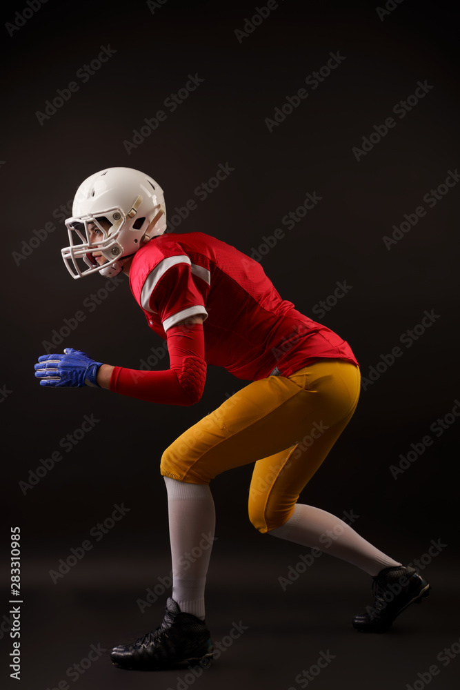 Photo of sportswoman in helmet running in left isolated