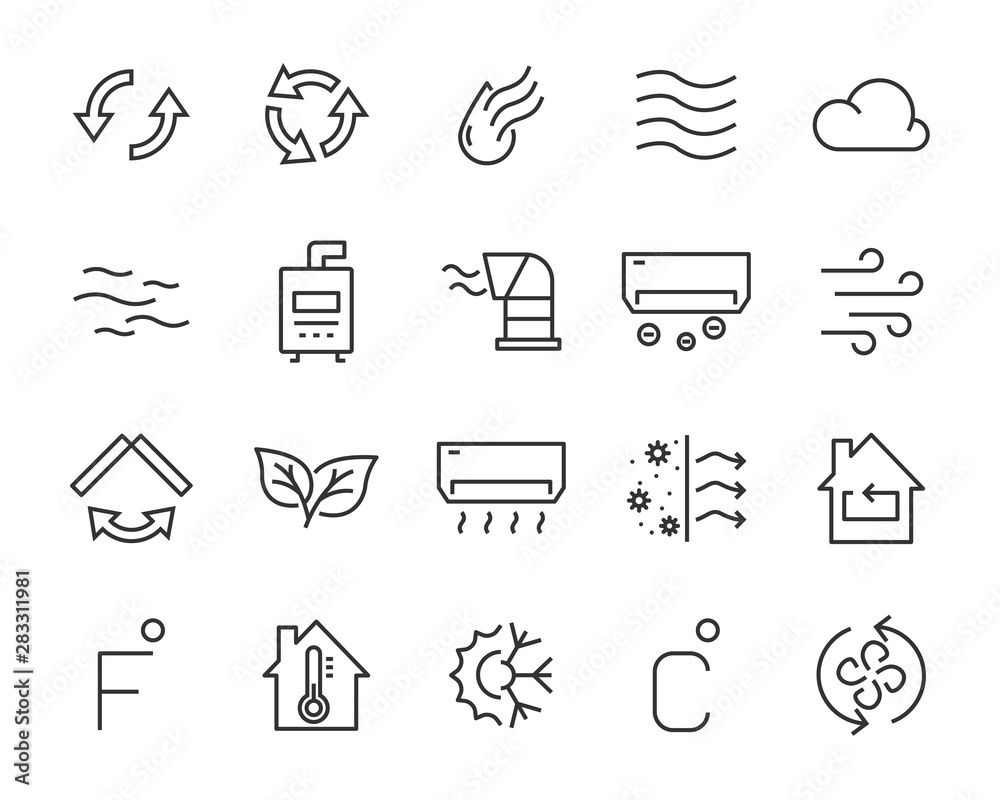set of air line icons, purify, air condition, wind, fan - obrazy, fototapety, plakaty 