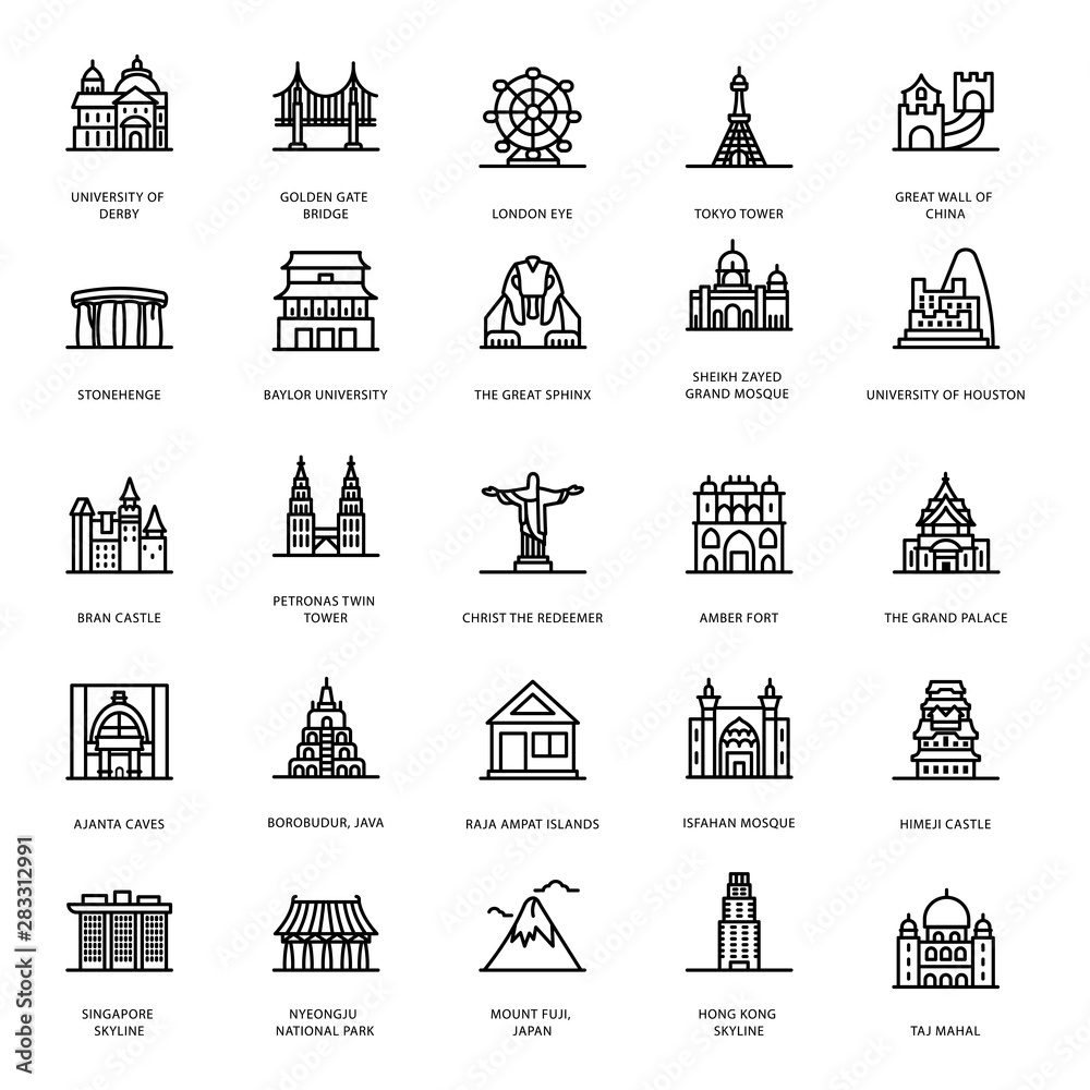 Historic Buildings Line Icons 