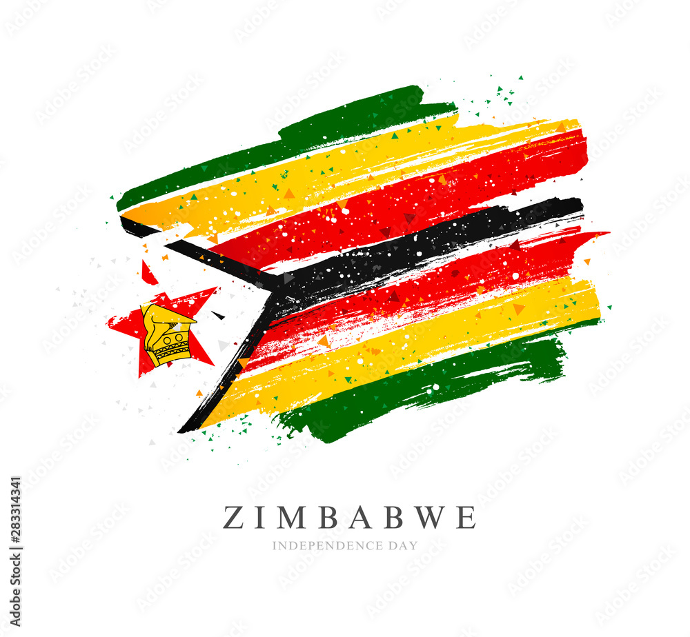 Obraz premium Flag of Zimbabwe. Vector illustration on a white background.
