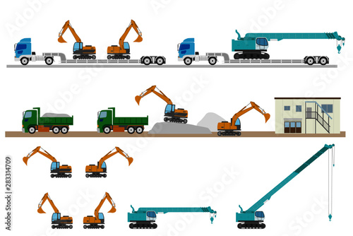 工事用車両とトレーラー