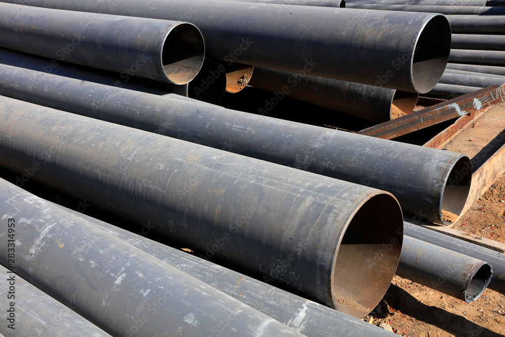 Steel pipe pile in the construction site