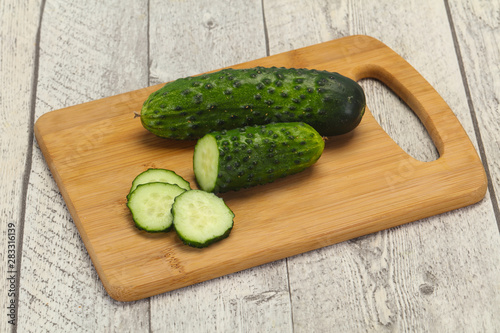Ripe fresh green two cucumbers