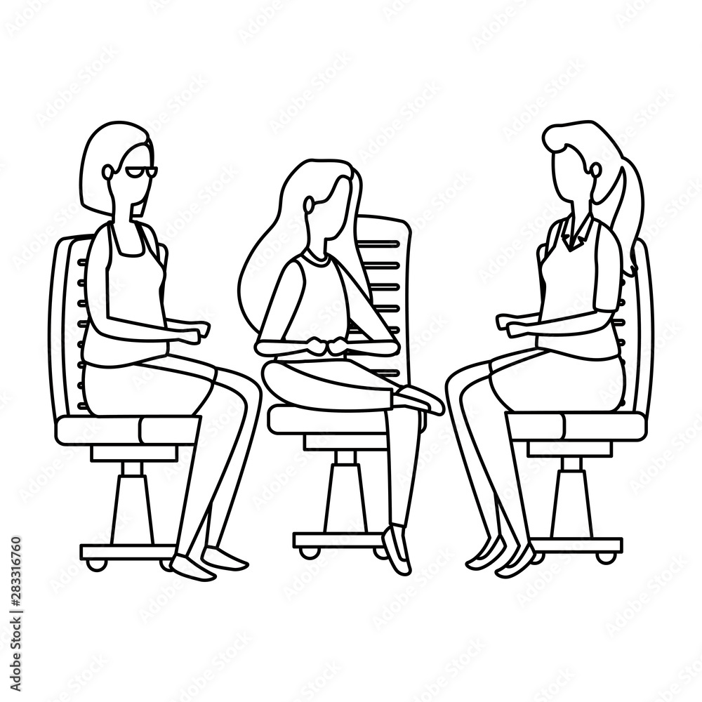 elegant businesswomen workers seated in office chairs