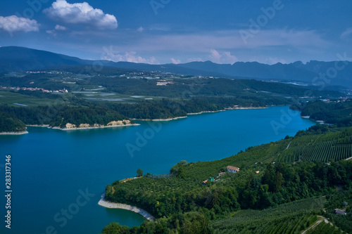 Εκτύπωση καμβά Aerial view Lake Santa Giustina, Castel Cles, bridge over the lake