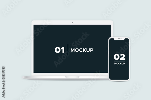 Laptop and smartphone mockup isolated on background.