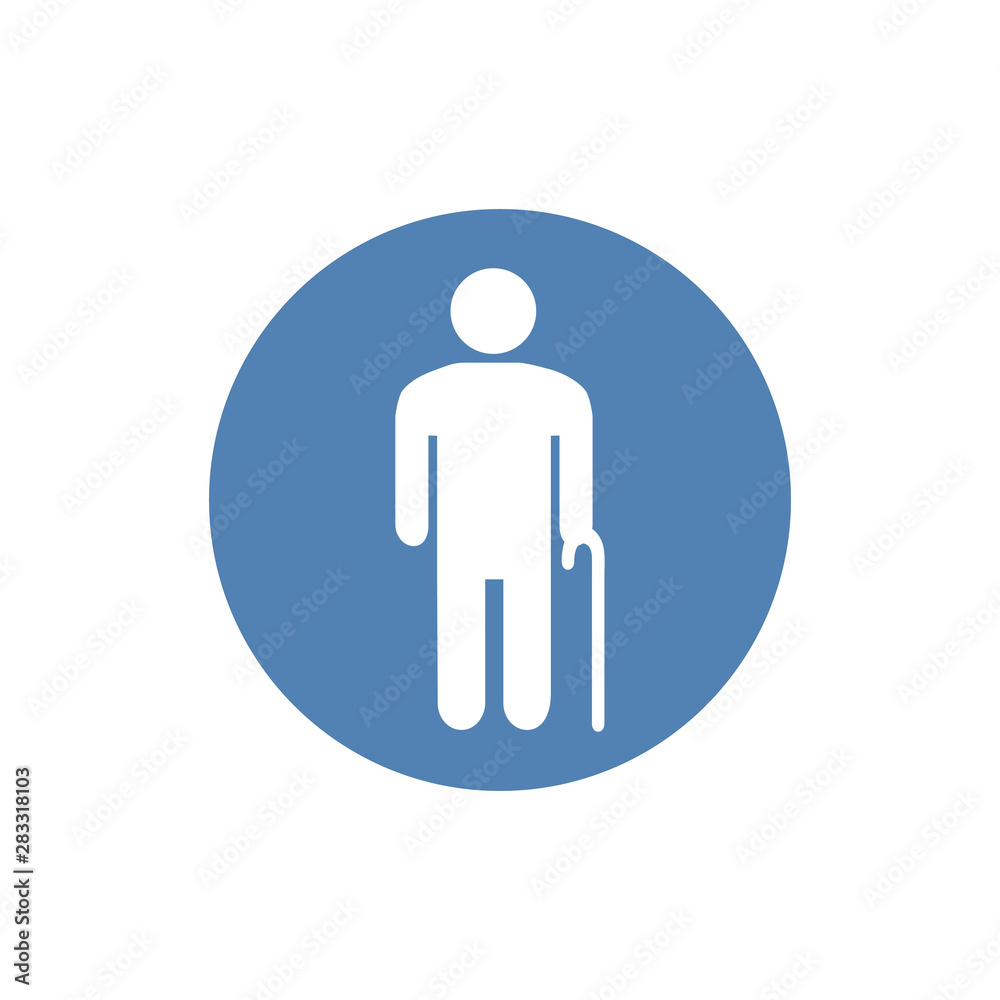 Weak hunched old man with a cane black silhouette flat vector icon Weak hunched old man with a cane black silhouette flat vector icon