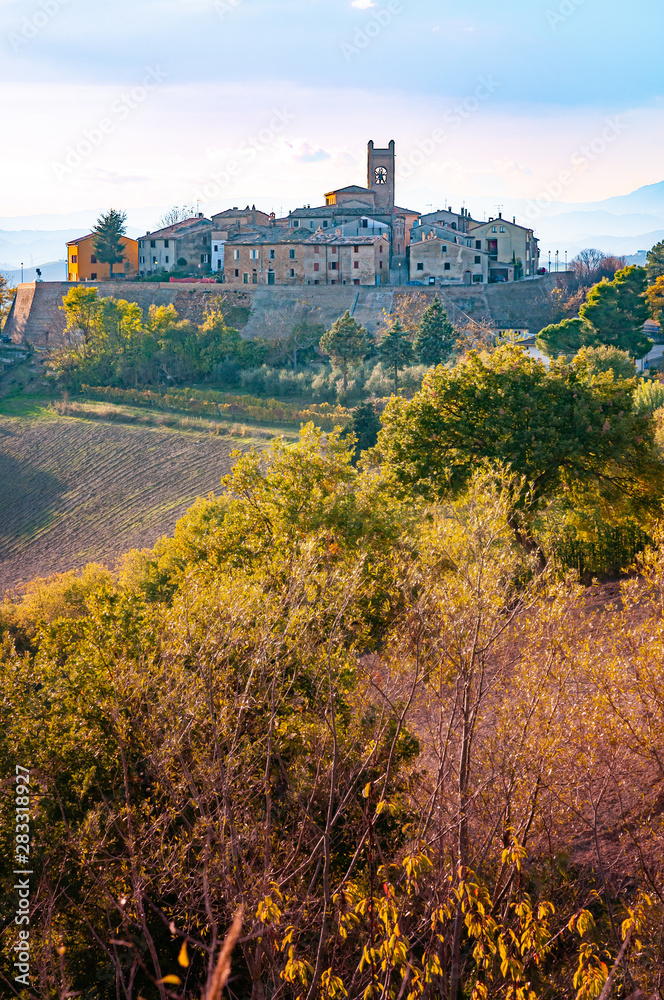 The little village of Montefabbri on a hill of the Montefeltro in  the Italian Marche region